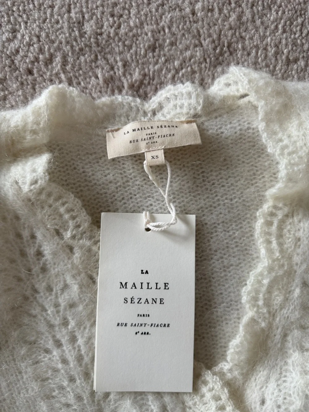 Sezane Cream Eyelet-Detail Mohair Blend Cardigan - Picture 4 of 9